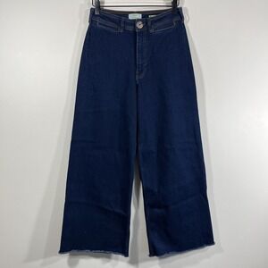 Maeve Anthropologie Women's Size 28 Wide Leg Raw Hem Dark Wash Denim Crop Jeans‎